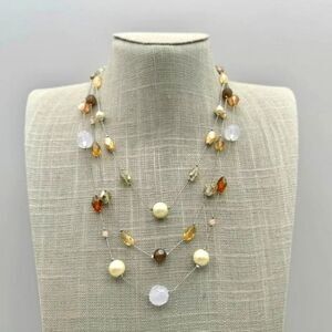 Lia Sophia Necklace Bellini Earth Tone Beaded Layered Triple Strand 18 Inch NWOT